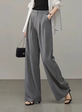 过而歌女新款压褶直筒干练高级感西装阔腿裤春夏薄款宽松休闲裤