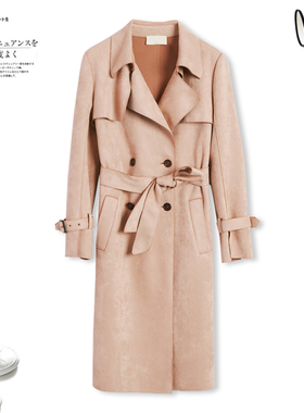 2025春秋新款英伦风双排扣长袖修身显瘦纯色中长款通勤款风衣外套