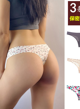 tback纯欲欧美冰丝健身无痕大码性感丁字裤女内裤薄运动格子t裤