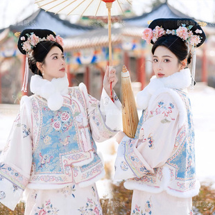 影楼新款汉服清代印花古装马甲公主格格服拍照写真外景旅拍摄影服