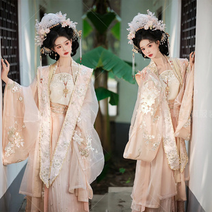 汉服女明制刺绣大袖衫褶裙套装宋制中国风珍珠仿妆清平乐粉色礼服