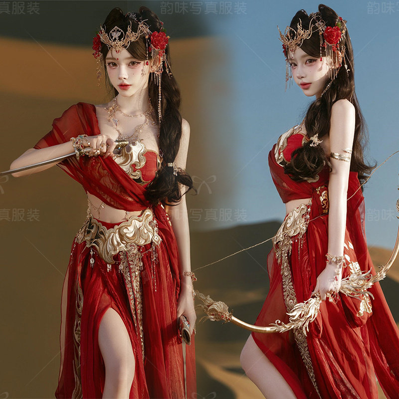 影楼新款古风红色舞蹈服女敦煌飞天西域公主异域风情旅拍摄影服装