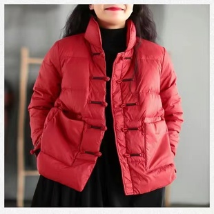 复古文艺盘扣立领轻薄羽绒服女宽松加厚百搭中国风保暖面包服外套