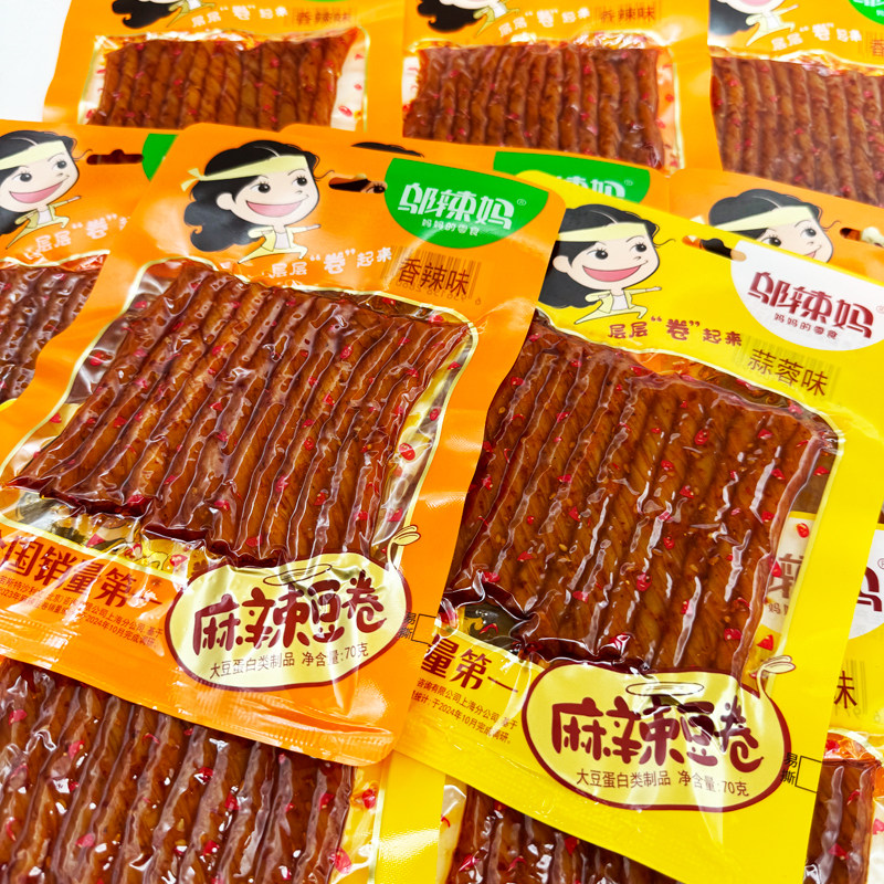 邬辣妈麻辣豆卷香辣蒜蓉味湖南宿舍麻辣条零食小吃大包装70g豆筋