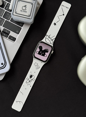 硅胶磁吸扣适用苹果手表s10表带s9/8/7/6/5/4卡通涂鸦外星宇航员