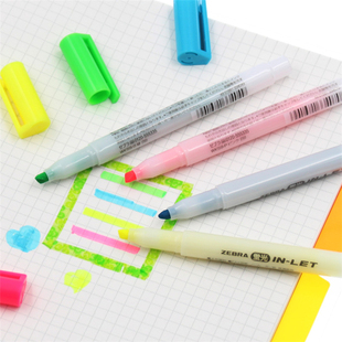 日本Zebra斑马 LET荧光划重记号点笔手账标记荧光笔 WKS9荧光笔IN