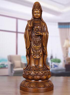 实木雕南海观音佛像摆件家里供奉家用观音神像观世音菩萨像保平安