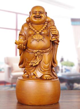 实木雕弥勒佛像摆件招财元宝笑佛像供奉家居用品客厅玄关开业礼品