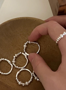 小众设计碎银子珍珠戒指女轻奢百搭高级感镀真金指环2026新款爆款