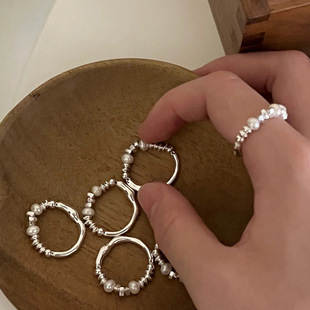 小众设计碎银子珍珠戒指女轻奢百搭高级感镀真金指环2026新款爆款