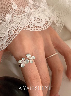 法式复古花朵戒指女小众设计高级感食指戒夏日甜美百搭开口指环