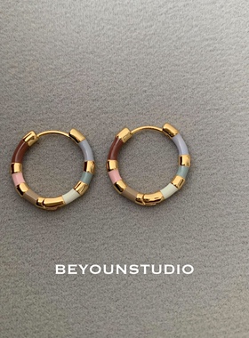 ZUORAN 珐琅撞色彩色时尚高级感小众设计感金色黄铜耳扣耳圈女E03