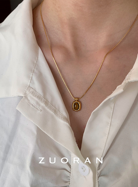 ZUORAN 美拉德棕虎眼石吊坠时尚精致高级感秋冬气质锁骨项链女