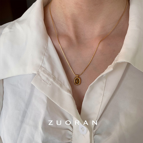 ZUORAN 美拉德棕虎眼石吊坠时尚精致高级感秋冬气质锁骨项链女