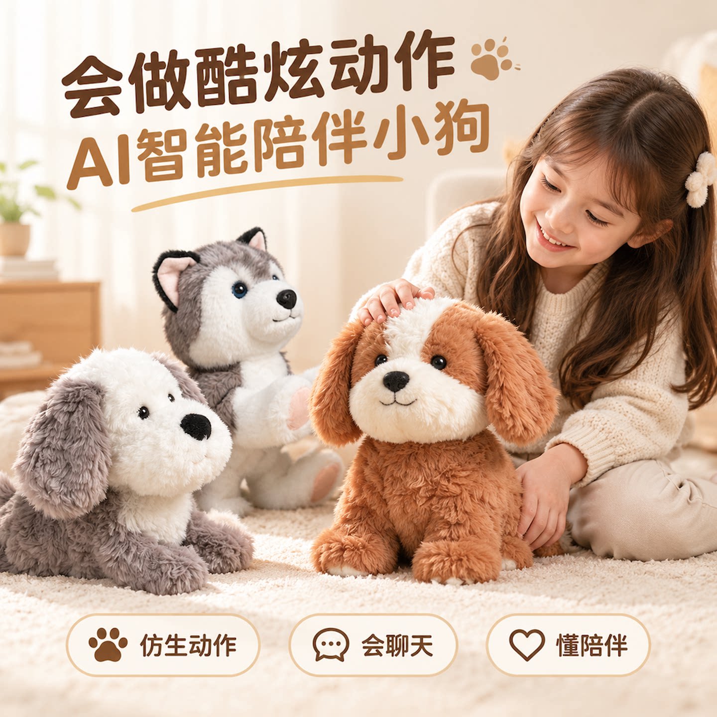 pebby机器狗ai智能陪伴小狗玩具会走路儿童电动仿真毛绒电子宠物