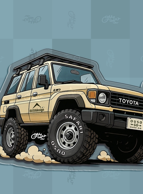 自制丰田 Land Cruiser LC车系主题复古经典车系列手绘插画冰箱贴
