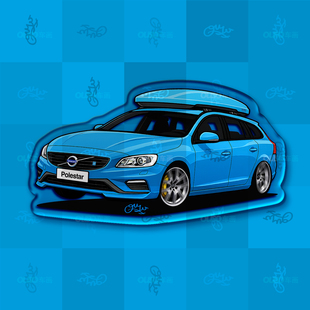 沃尔沃VOLVOV60Polestar高性能瓦罐旅行车原创主题插画创意冰箱贴