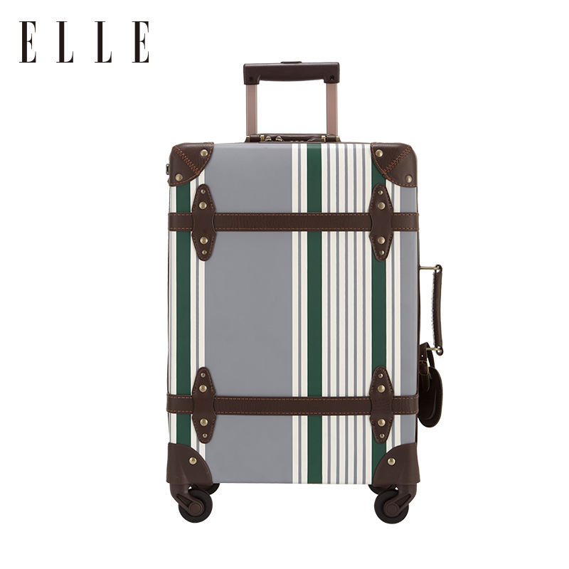 ELLE时尚复古旅行箱印花拉杆箱万向轮海关锁23寸行李箱19寸登机箱