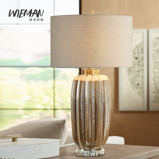 轻奢美式台灯卧室床头灯现代高端意式设计师别墅客厅陶瓷台灯全铜