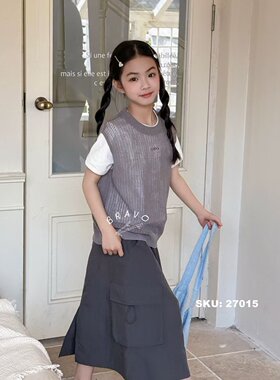 布芮欧夏款儿童背心中大童休闲针织马甲上衣女童潮120-170码27015
