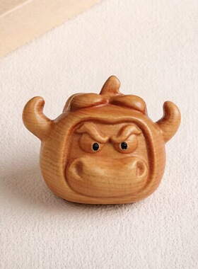 崖柏木雕卡通可爱牛柿子文玩手把件办公桌家居桌面小摆件工艺品
