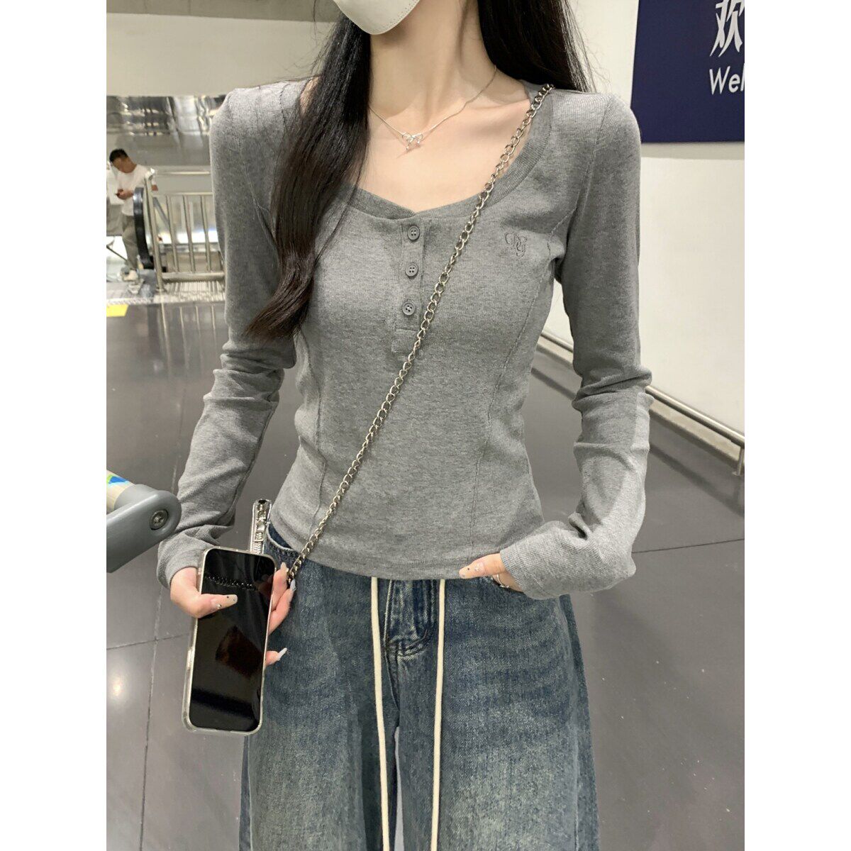 2026春秋新款T恤女桃心领