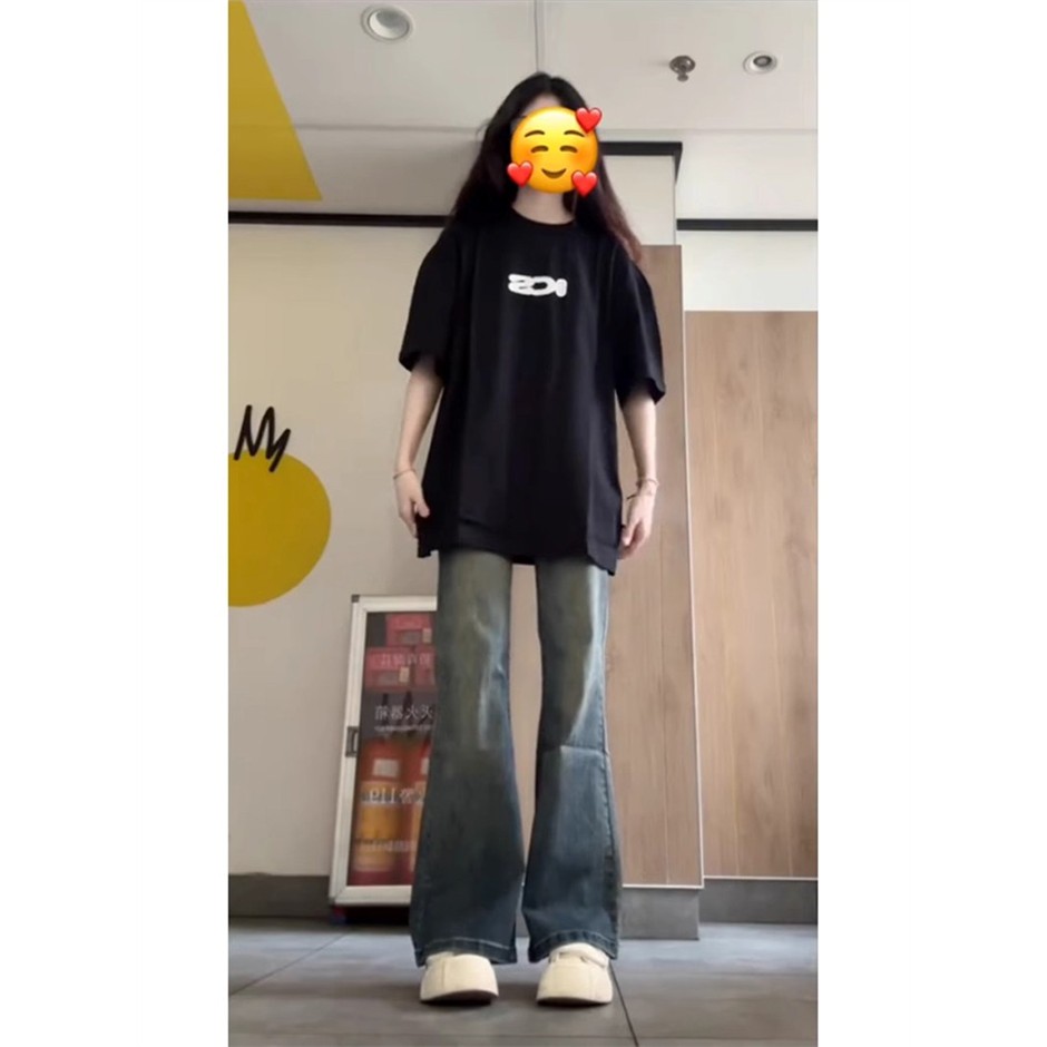 美式高街微喇叭牛仔裤女