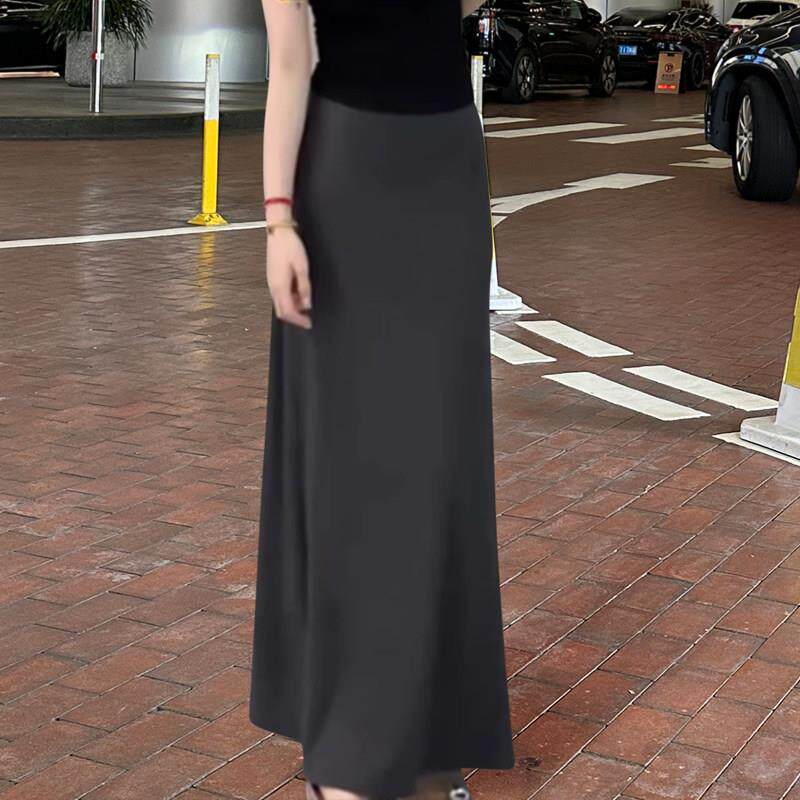 灰色莫代尔半身长裙女夏季a字垂感半身裙修身显瘦中长版懒人裙子