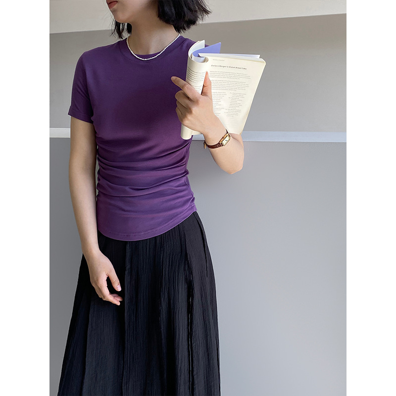 江左 进店B囤！正肩掐腰莫代尔棉短袖T恤女薄百搭显瘦上衣夏1321