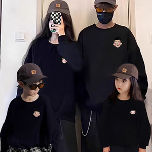 亲子装一家三口四口亲子卫衣2024秋季新款300克圆领卫衣全家装