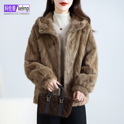 时尚设计感拼貂皮真皮草外套