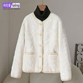 进口天鹅绒水貂毛大衣女2026新冬高端减龄名媛风短款 拼貂皮草外套