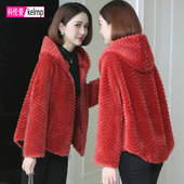 羊剪绒大衣女2026冬新短款 连帽洋气质高档海宁羔羊毛颗粒皮草外套