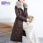 进口狐狸毛领大衣女2024冬中长款减龄保暖白鹅绒羽绒服真皮草外套