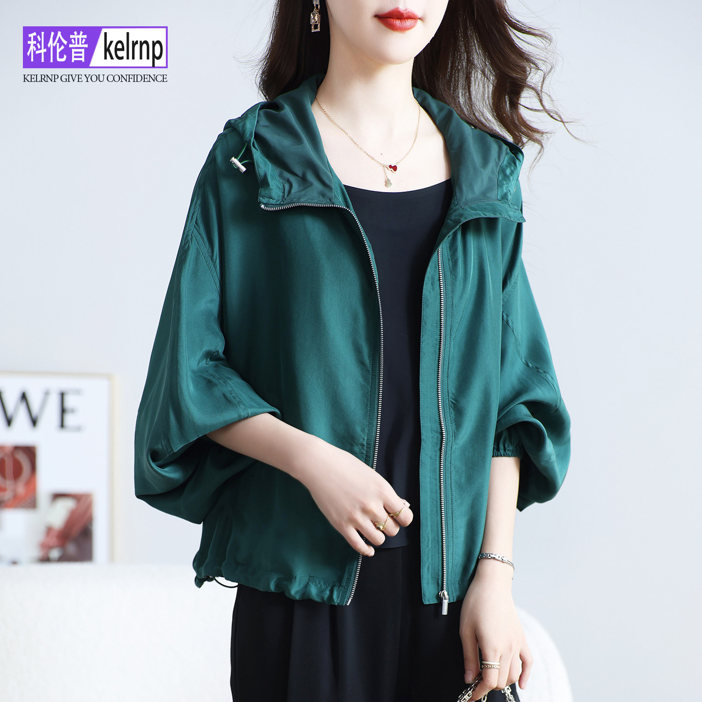 真丝短外套女2026春秋新款宽松砂洗电力纺棒球服桑蚕丝绸夹克开衫