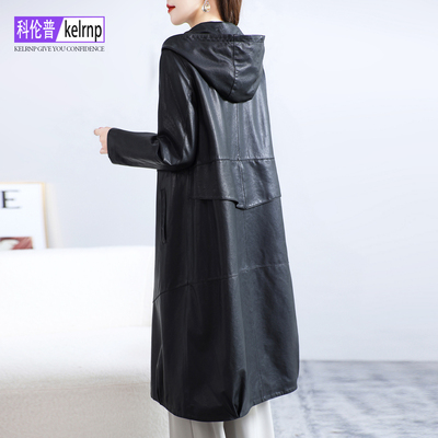 海宁真皮皮衣女2025秋冬新中长款连帽宽松显瘦头层绵羊皮外套大衣