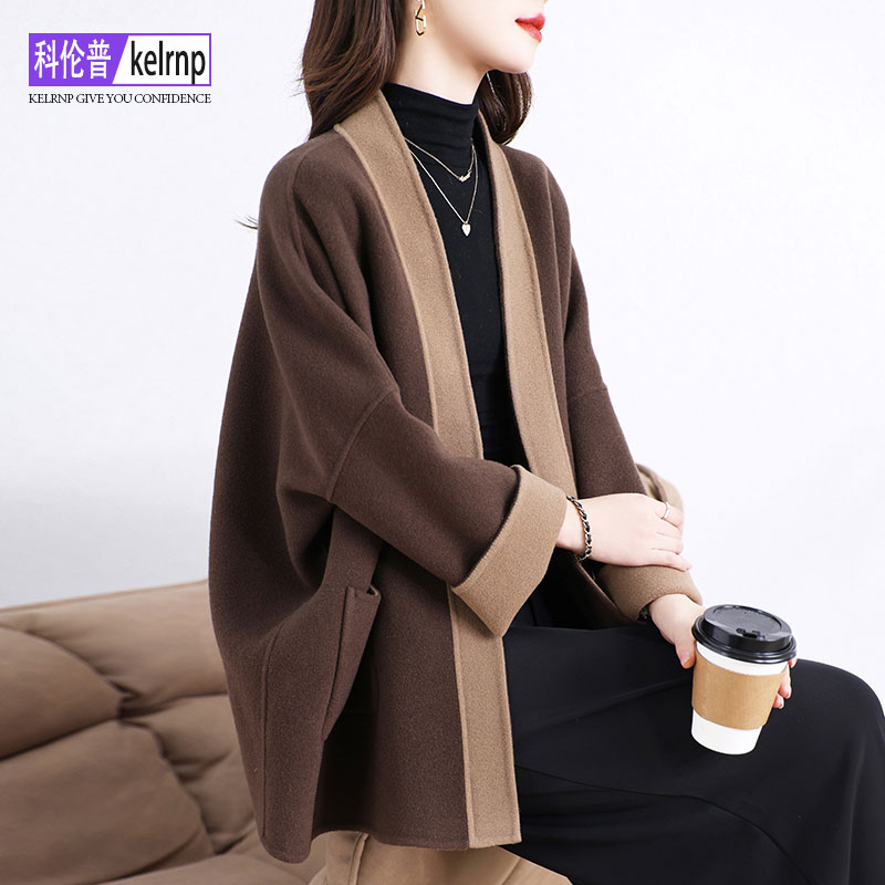 蝙蝠袖小个子呢子山羊毛呢外套