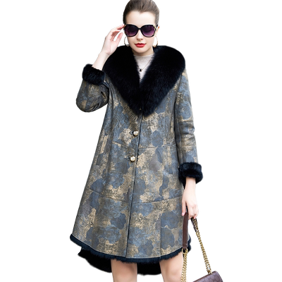 中长款大气时尚狐狸毛领皮草大衣