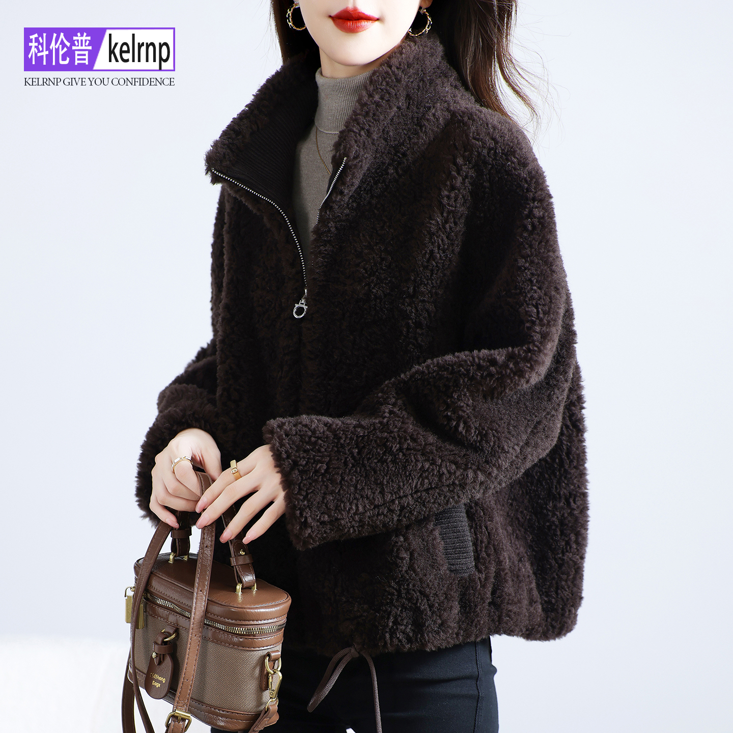 气质海宁羔羊毛毛颗粒皮草外套