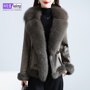 獭兔毛皮草外套女2025冬新短款优雅温柔风狐狸毛领真皮毛一体大衣