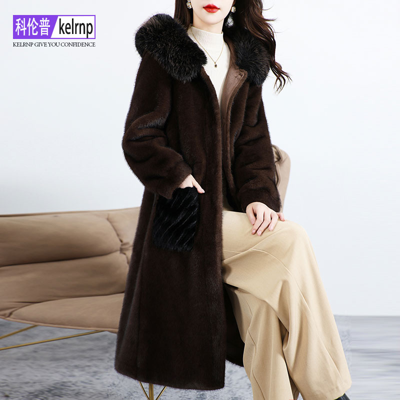 连帽大气仿貂水毛毛环保皮草外套