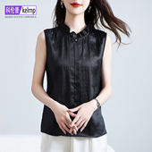 重磅真丝绸缎面t恤女2025夏新无袖 花边温柔纯色香云纱桑蚕丝上衣