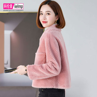 羊剪绒大衣女2026冬新短款 流行百搭小个子海宁羔羊毛颗粒皮草外套