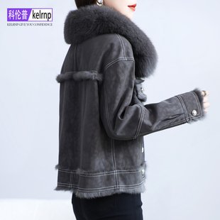 獭兔毛皮草外套女2025冬新短款正品牌高档狐狸毛领真皮毛一体大衣