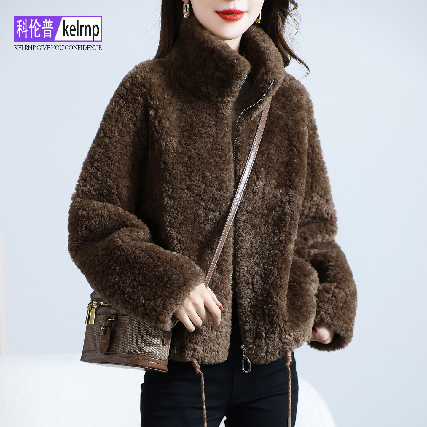 时尚海宁仿羔羊毛毛颗粒皮草外套