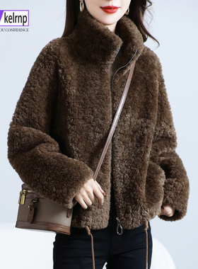 仿羊剪绒大衣女新款2025冬焦糖色时尚海宁仿羔羊毛毛颗粒皮草外套
