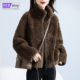 仿羊剪绒大衣女新款 海宁仿羔羊毛毛颗粒皮草外套 2026冬焦糖色时尚