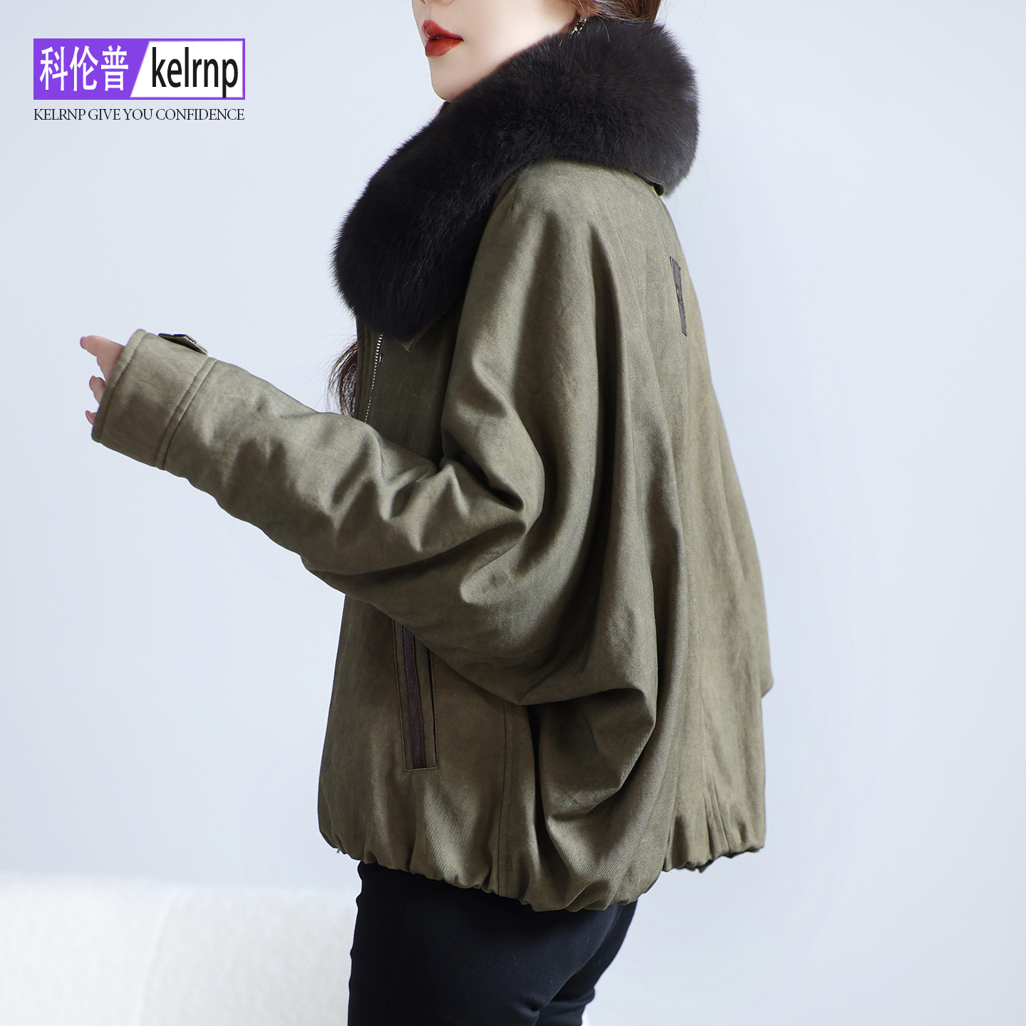 进口狐狸毛真皮草大衣女2025冬宽松蝙蝠袖毛领保暖鹅绒羽绒服外套