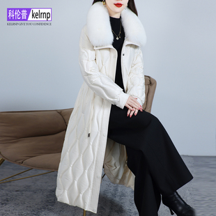 进口狐狸毛领大衣女2025冬新显瘦气质保暖白鹅绒羽绒服真皮草外套