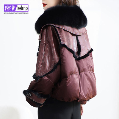 显瘦兔皮毛一体鹅绒羽绒服外套